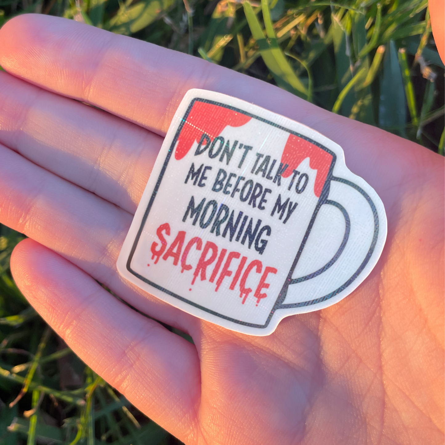 Cross Holographic Morning Sacrifice Mug Sticker