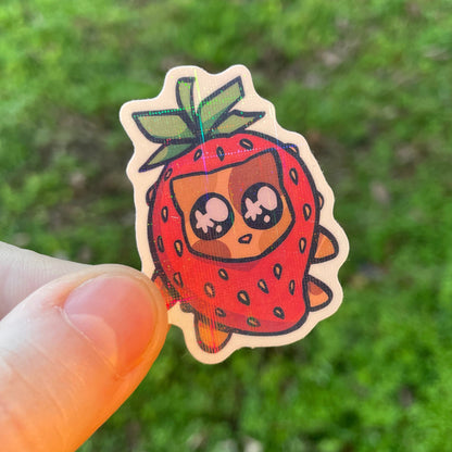 Cross Holographic Strawberry Cat Sticker!