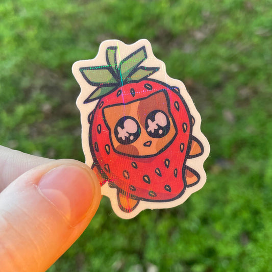 Cross Holographic Strawberry Cat Sticker!