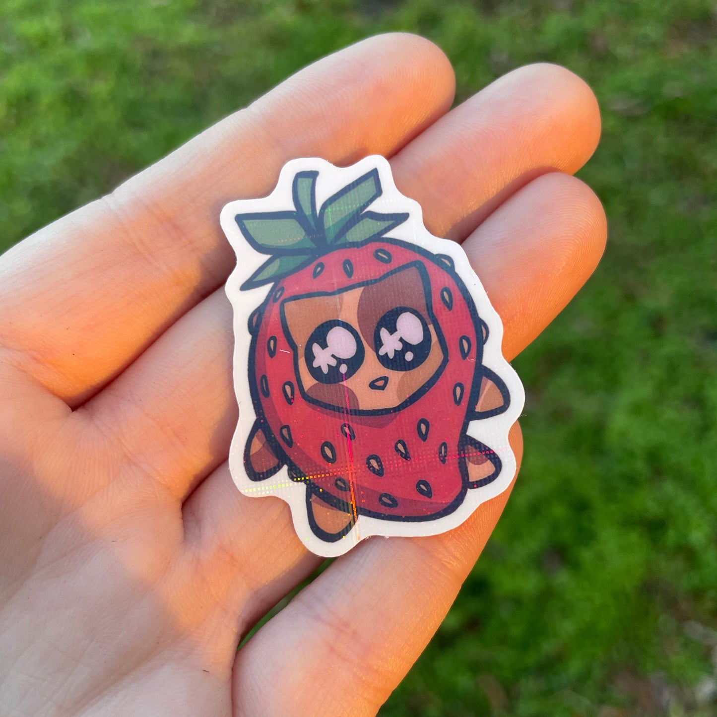 Cross Holographic Strawberry Cat Sticker!