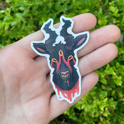 Cross Holographic Bloody Goat Head Sticker