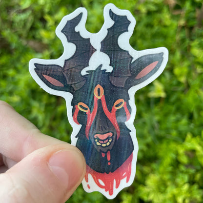 Cross Holographic Bloody Goat Head Sticker