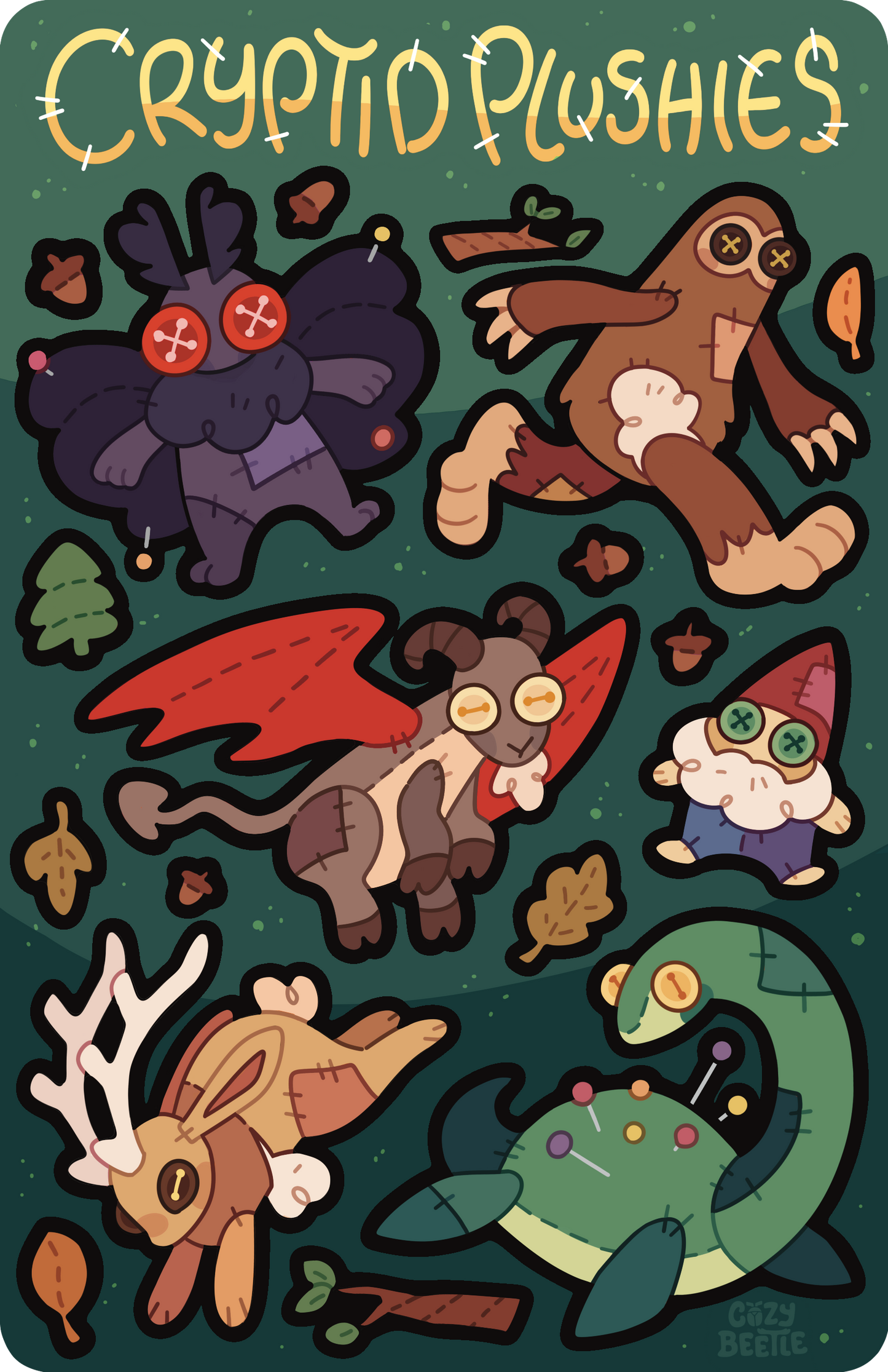Cryptid Plushies Sticker Sheet